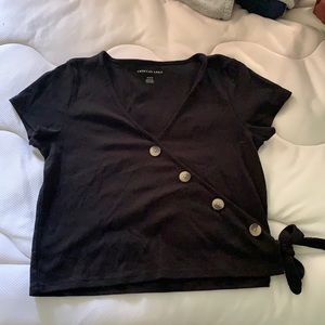 Black, tan button designed crop top